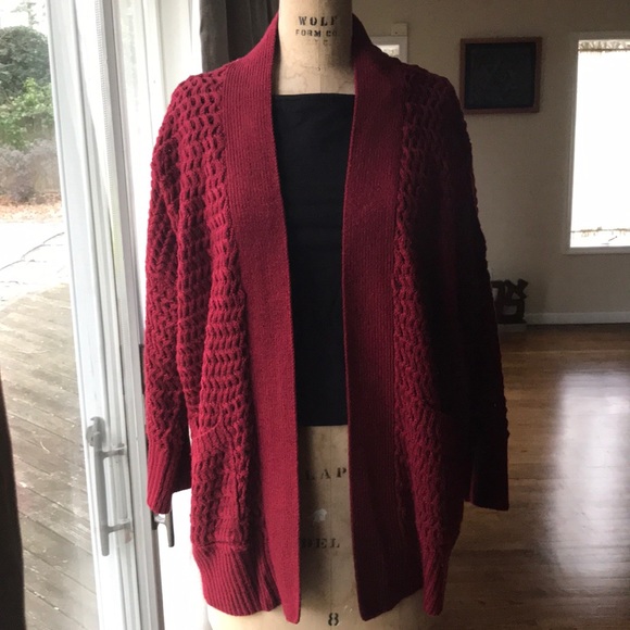 deep red cardigan